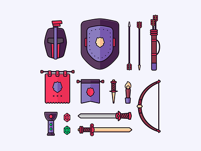 Medieval icons arrow design icon illustration medieval shield sword tarful weapon
