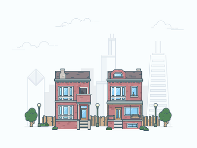 Hey Chicago! apartment architecture brick house building chicago city design home illustration landscape stroke vector