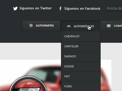 Autoparts Menu auto autoparts black button car facebook gray icon menu menu bar navigation red tarful twitter white
