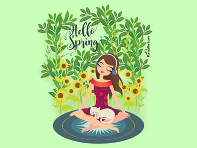 Darajatiart_Hello Spring girl hello ilustration listening music spring