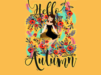 Hello Autumn by Darajatiart 4season autumn design flower girl hello ilustration pattern swing