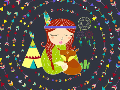 Bohemian Girl bohemian bohostyle caracter darajatiart girl ilustration indian teepees