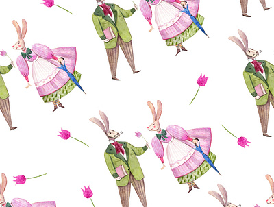Rabbits art bookillustration branding card cute design graphic design illustration logo pattern rabbits seamless stock ui vector watercolour