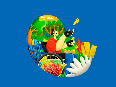 WC Handicapped bird character design draw drawing garden illustration photoshop