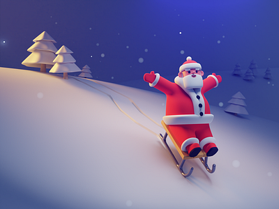 Santa on the way 3d atmosphere bells blender character christmas cold holiday illustration jingle night red render scene winter