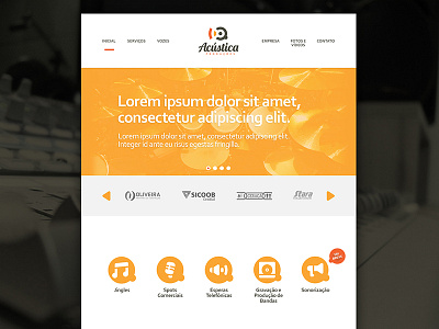 Acústica Produções / Website audio branding brown icons orange site sound video website white yellow