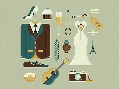 Wedding Day camera cupcake day eiffel tower guitar illustration love marriage paris suit tie wedding