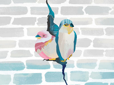 April Issue Houstonia | Editor's Note birds cracked editorial illustration nature wall