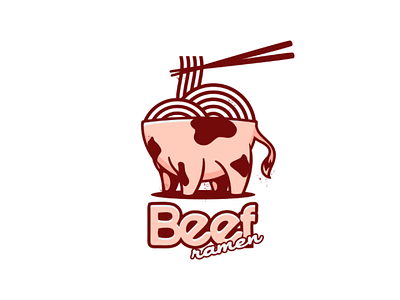 Beef ramen beef brand cow dualmeaning identity illustration logo ramen vector