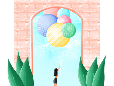 Holding it together baloons blue blue sky concept design girl gradient illustration landscape textures wall wallpapers