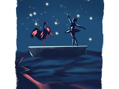 Be a flamingo ballet blue concept design flamingo girl gradient illustration landscape night sky stars vector