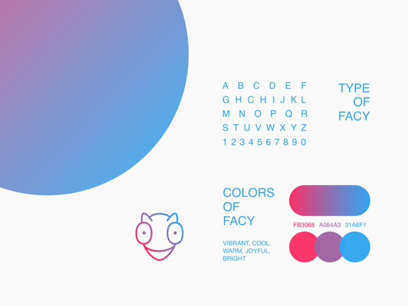 Facy visual identity augmented augmentedreality blue chameleon face face id face recognition logo mobile app pink purple typography