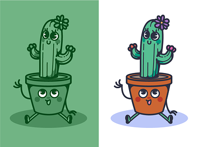 Cute cactus and flower pot cactus character cute design flat graphic kawai manga mascot