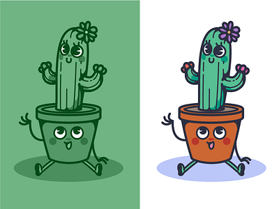 Cute cactus and flower pot