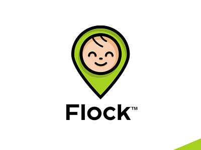 Flock agency app brand branding child design find flock green icon identity kid location logo phone position