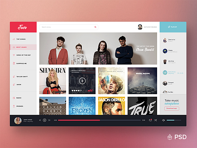 Favo Dashboard (free psd) app dashboard flat free psd icons interface music photoshop psd ui ux web
