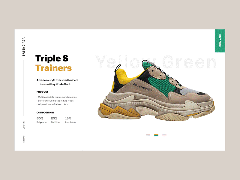 Triple S animation ecommerce gif hypebeast interaction shoes shop store ui ux web website