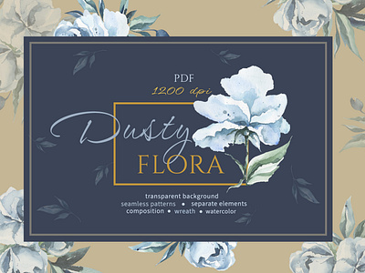 Set of watercolor dusty blue peonies