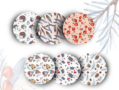 Set of watercolor patterns branding design illustration акварель паттерн