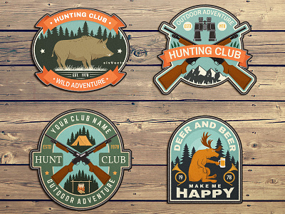 Hunting Club Patches adventure badge elk hunter hunting moose mountain outdoor patch tent