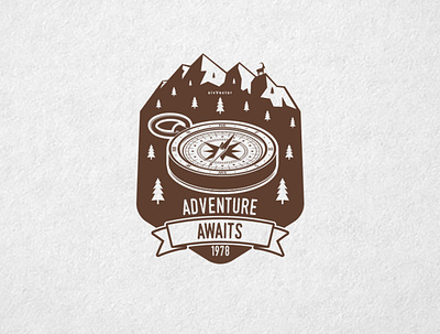 Adventure awaits 🧭 adventure badge camp compass design logo mountain outdoor patch