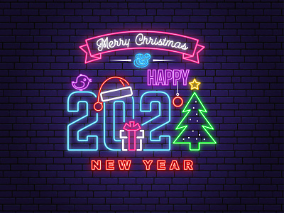 Merry Christmas & Happy New Year 🎅 2021 bright card christmas lamp lights neon new year