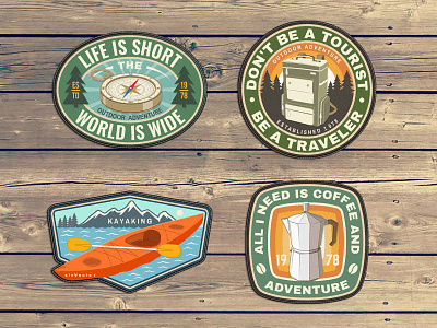 Life is Short the World is Wide adventure backpack badge camp camping coffee compass kayak kayaking logo outdoor patch sivvector