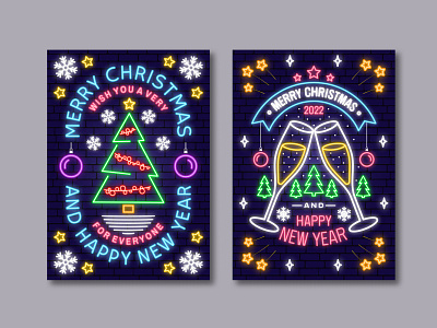 Neon Light Christmas Greeting Card card christmas light neon new poster xmas year