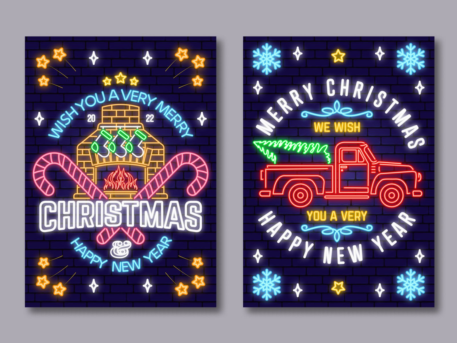 Neon Light Christmas Greeting Card by sivVector on Dribbble