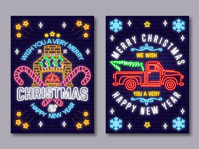 Neon Light Christmas Greeting Card badge card christmas design graphic design light logo neon new poster xmas year