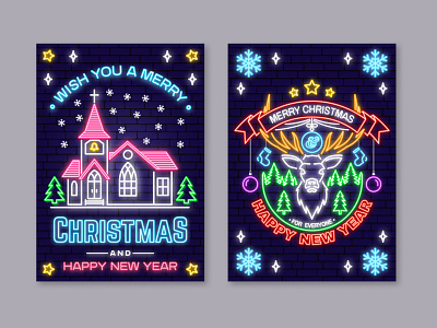 Neon Light Christmas Greeting Card card christmas light neon poster vector xmas