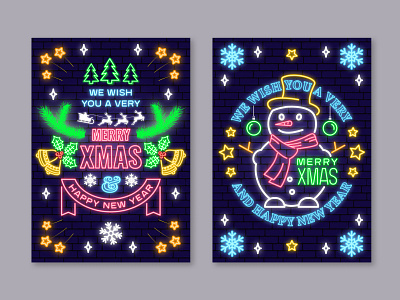 Neon Light Christmas Greeting Card card christmas design illustration light neon new poster vector xmas year