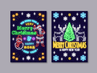 Neon Light Christmas Greeting Card banner bright card christmas illustration light logo neon poster xmas