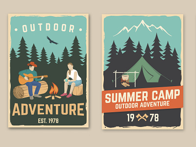 Outdoor Adventure Poster adventure banner camp camping design forest illustration logo outdoor poster tent