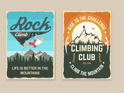 Outdoor Adventure Posters adventure badge banner camp camping climb climbing design illustration mountain outdoor poster rock ui