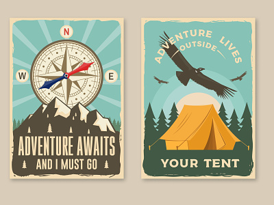Outdoor Adventure Posters adventure badge banner camp camping compass condor design illustration logo outdoor patch poster tent ui