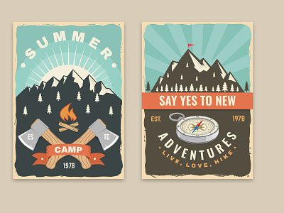 Outdoor Adventure Posters adventure axe banner camping compass graphic design mountain outdoor poster
