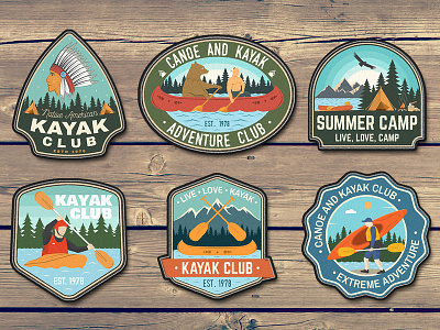 Canoe and Kayak Patches camp camping canoe canoeing extreme kayak kayaking logo outdoor patch vector