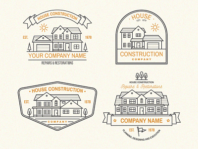 House Construction art badge cottage home house illustration line logo vector