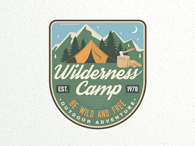 Wilderness Camp adventure badge camp camping climbing logo outdoor patch vector