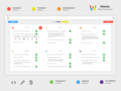 Weekz - Stay Productive app creativity hustle productivity ui ux webdesign work in progress