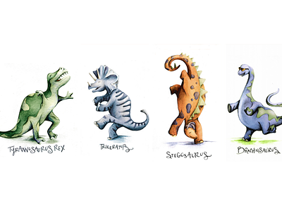 Dancing Dinosaurs characters childrens childrens book illustration pen and ink