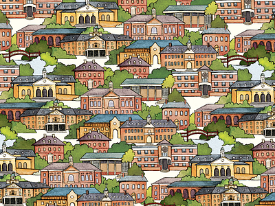 William & Mary Campus Wrapping Paper buildings campus college illustration pattern virginia watercolor williamsburg wrapping paper