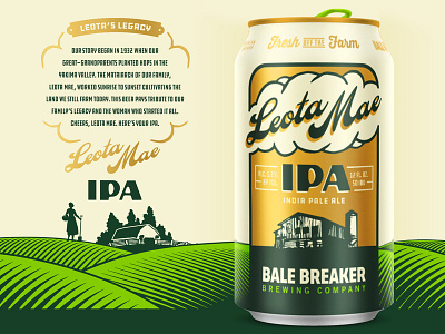 Leota Mae IPA beer can craft beer farm gold hops ipa package design packaging script yakima