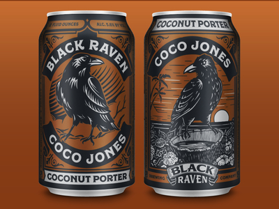 Black Raven - Coco Jones beer black brown can coco coconut craft beer package design packaging raven