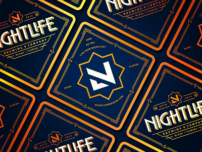 Coasters - Nightlife Brewing Co. art deco beer branding coaster craft beer florida gold miami nightlife