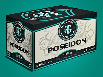 Poseidon Triple IPA - TAPS beer box carton craft beer design ipa octopus package design packaging poseidon turqoise