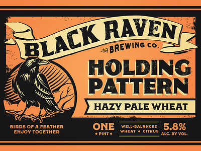 Black Raven Brewing - Holding Pattern beer bird black brewery can craft beer distressed package design packaging raven typography vintage woodcut