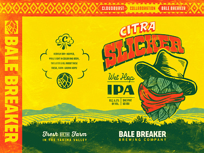 Citra Slicker - Bale Breaker + Cloudburst Brewing beer brewery can collaboration cowboy craft beer distressed farm hop ipa package design packaging typography vintage western woodcut
