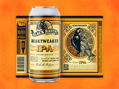 Black Raven - Beaktweaker Citrus IPA beer brewery can citrus craft beer cubism ipa orange package design packaging raven vintage washington